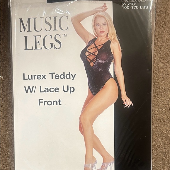 Music Legs Black Lurex Lace-Up Teddy one size new - Picture 7 of 8